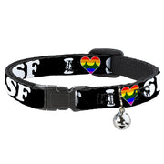 Cat Collar Breakaway - I "HEART BRIDGE" SF Black White Rainbow Breakaway Cat Collars Buckle-Down   