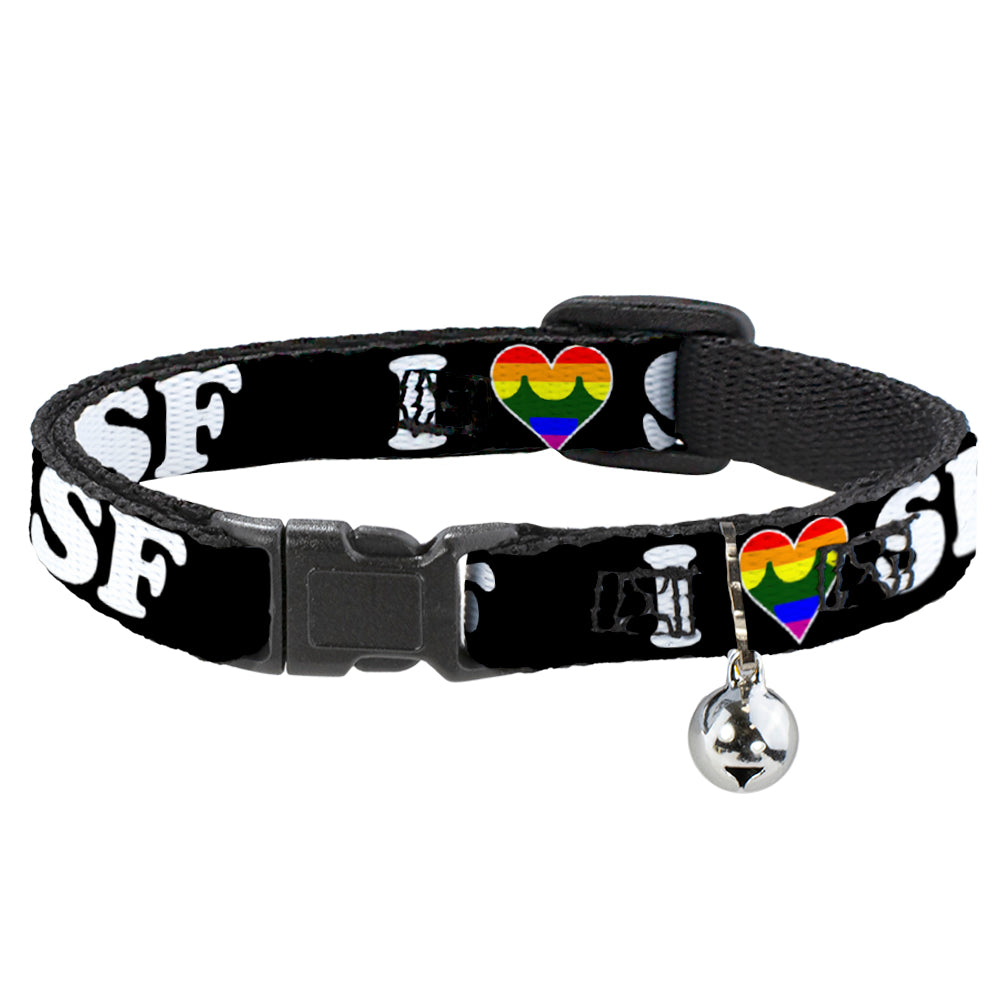 Cat Collar Breakaway - I "HEART BRIDGE" SF Black White Rainbow Breakaway Cat Collars Buckle-Down   
