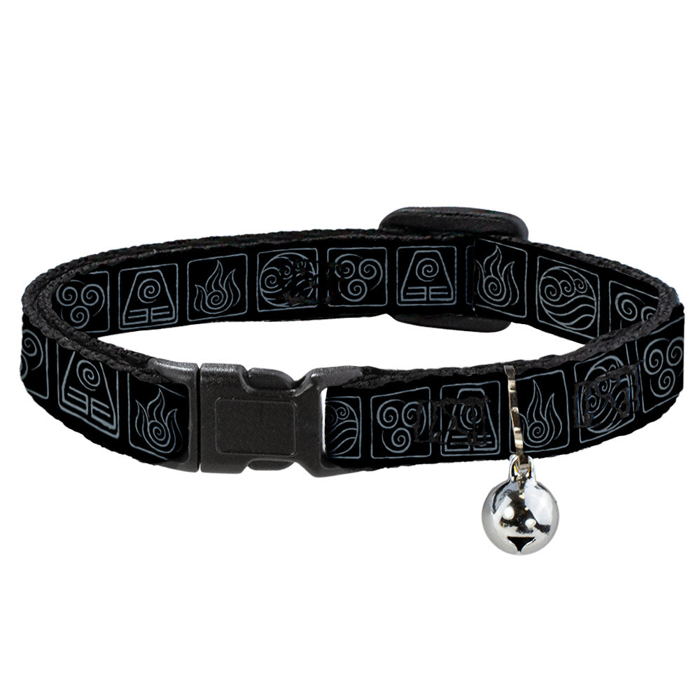 Cat Collar Breakaway with Bell - Avatar the Last Airbender Bending Elements Icons Black Gray Breakaway Cat Collars Avatar The Last Airbender