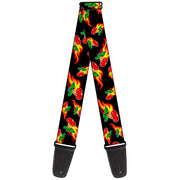Guitar Strap - Flaming Cherries Scattered Black Guitar Straps Buckle-Down   