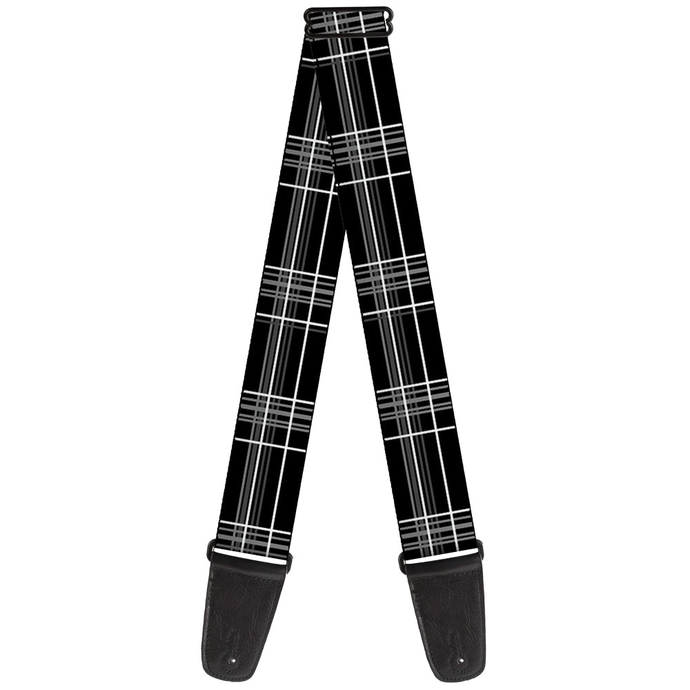 Guitar Strap - Plaid Black Gray Guitar Straps Buckle-Down   