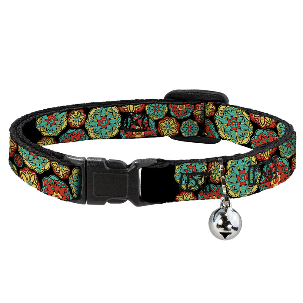 Cat Collar Breakaway - Boho Mandala Black Yellow Turquoise Orange Breakaway Cat Collars Buckle-Down   