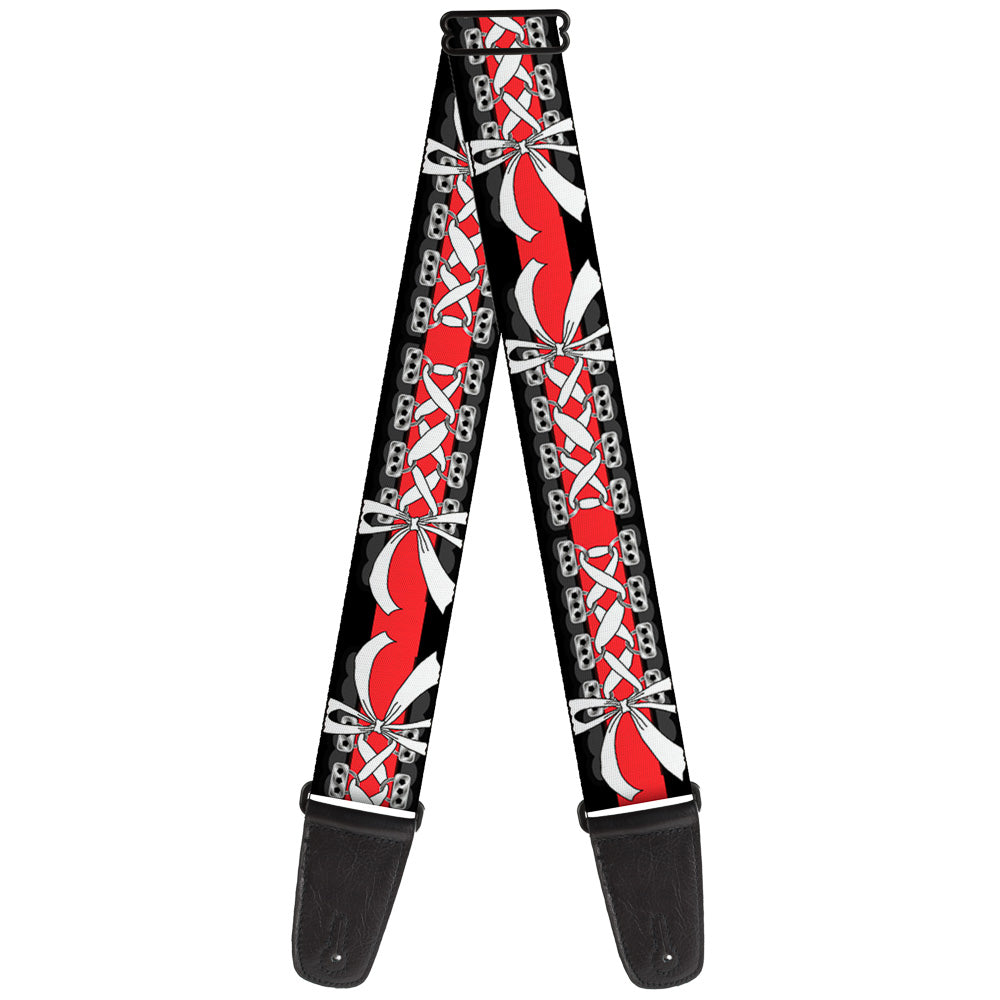 Guitar Strap - Corset Lace Up w Bow Black Red Guitar Straps Buckle-Down   