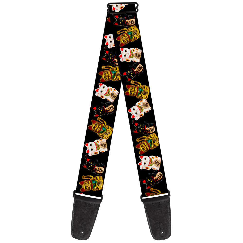 Guitar Strap - Maneki Neko Lucky Cats Gold Black White Guitar Straps Buckle-Down   