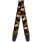 Guitar Strap - Maneki Neko Lucky Cats Gold Black White Guitar Straps Buckle-Down   