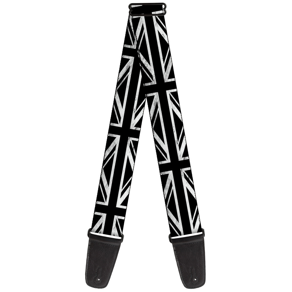Guitar Strap - Union Jack Distressed Black White Guitar Straps Buckle-Down   