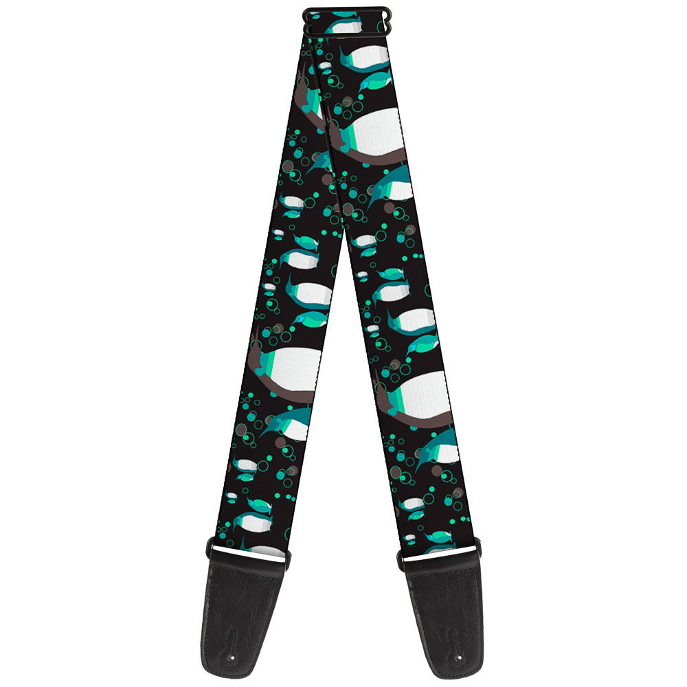 Guitar Strap - Emperor Penguins w Bubbles Black Gray Turqs Guitar Straps Buckle-Down   