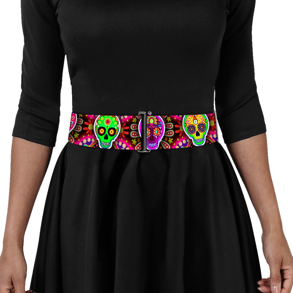 Cinch Waist Belt - Six Sugar Skulls Multi Color Womens Cinch Waist Belts Thaneeya McArdle   