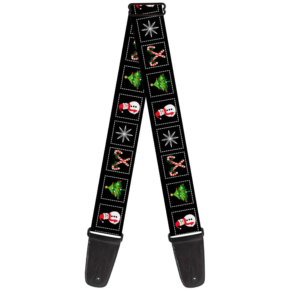 Guitar Strap - Christmas Blocks Black White Multi Color Guitar Straps Buckle-Down   
