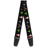 Guitar Strap - Christmas Blocks Black White Multi Color Guitar Straps Buckle-Down   