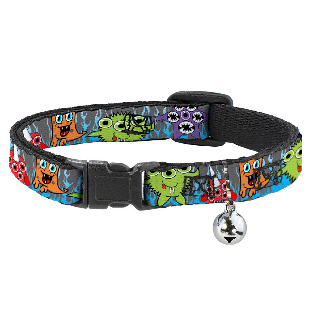 Cat Collar Breakaway - Cute Monsters Gray Flame Blue Breakaway Cat Collars Buckle-Down   