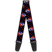 Guitar Strap - Steal Your Face Repeat w Mini Lightning Bolt Black Red White Blue Guitar Straps Grateful Dead   