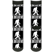 Sock Pair - Polyester - Bigfoot Silhouette I BELIEVE Black Gray White - CREW Socks Buckle-Down   