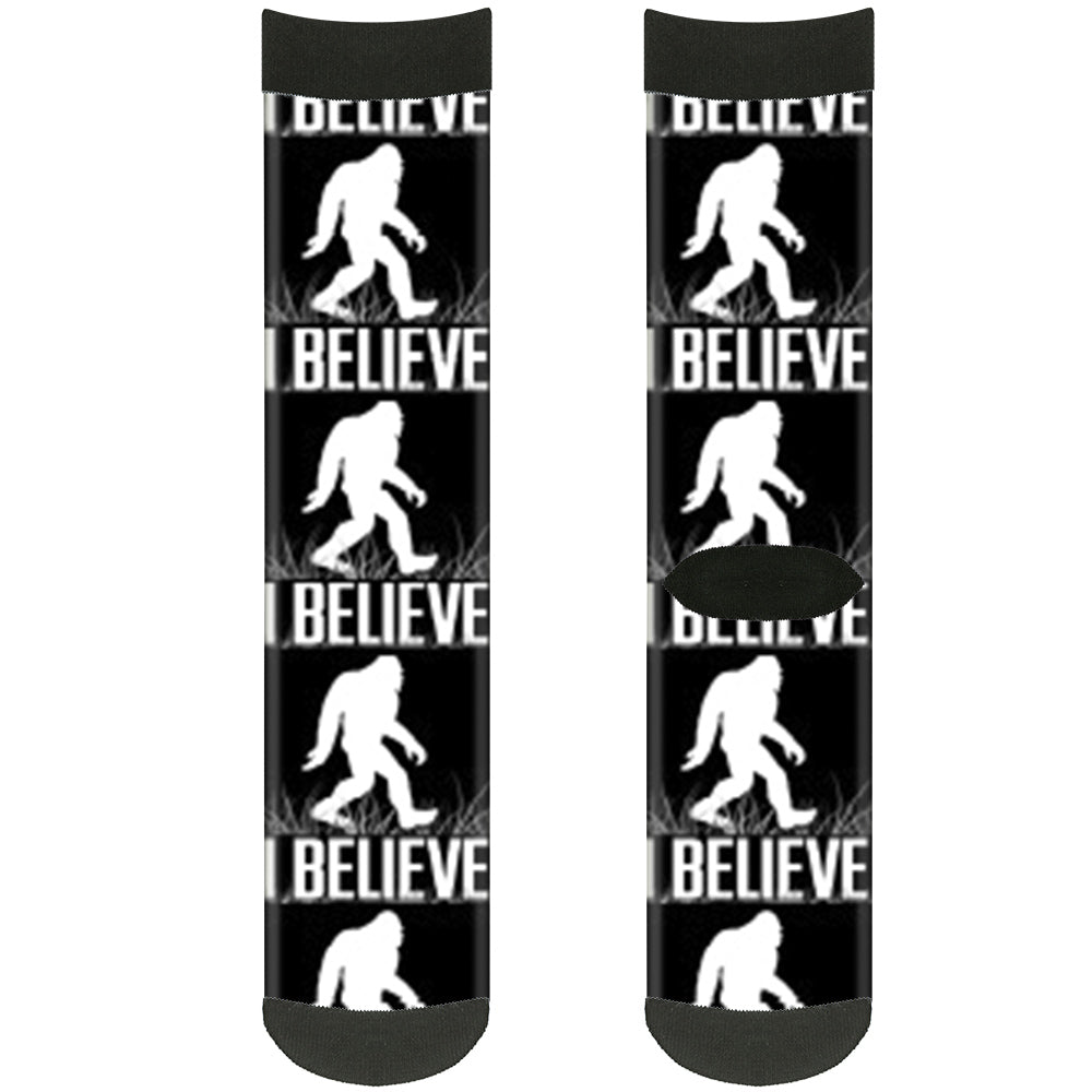 Sock Pair - Polyester - Bigfoot Silhouette I BELIEVE Black Gray White - CREW Socks Buckle-Down   