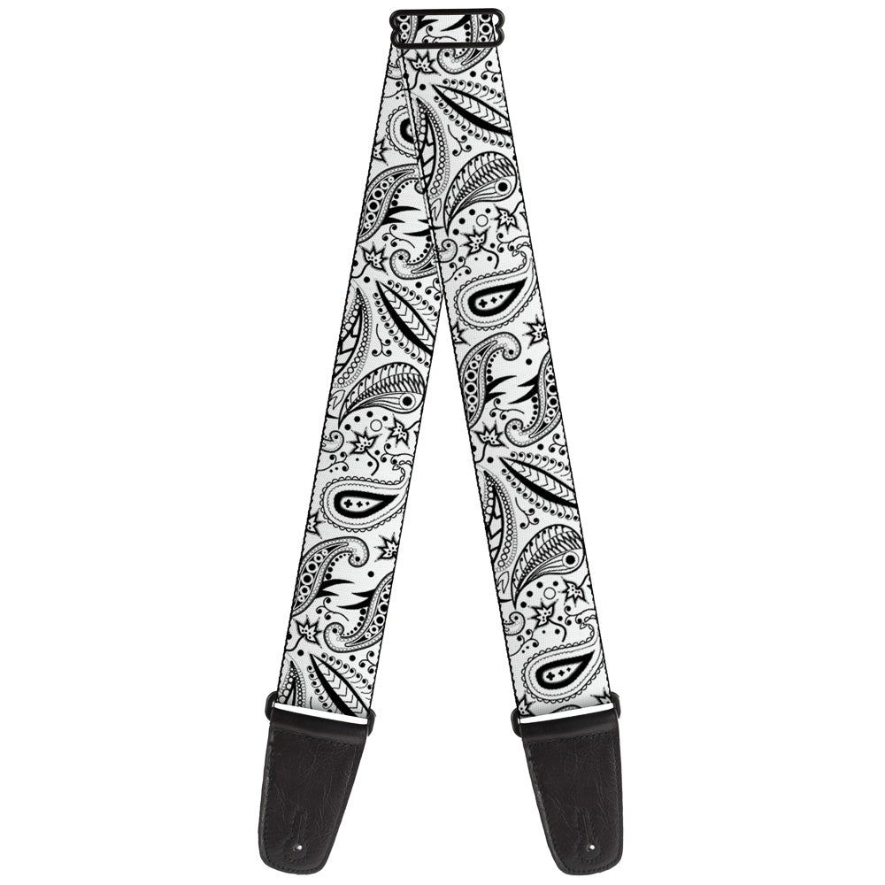 Guitar Strap - Floral Paisley3 White Black Guitar Straps Buckle-Down   