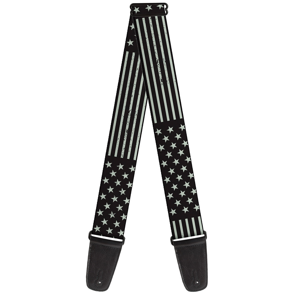 Guitar Strap - Americana Stars & Stripes Weathered Black Gray Guitar Straps Buckle-Down   