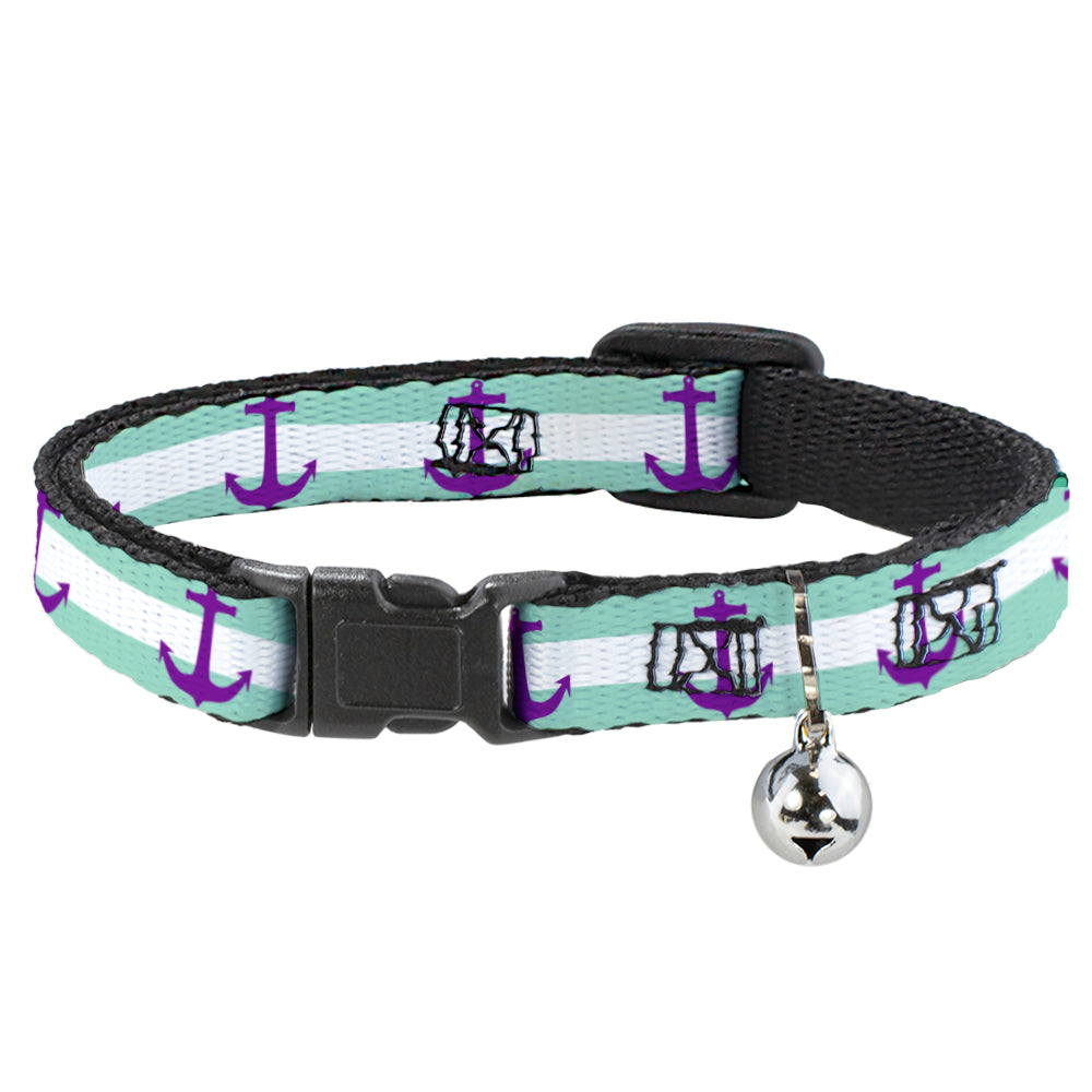 Cat Collar Breakaway - Anchor Stripe Teal White Purple Breakaway Cat Collars Buckle-Down   