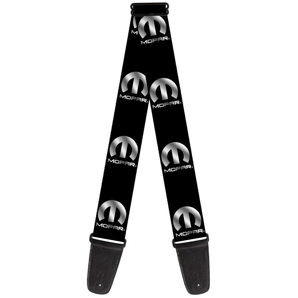 Guitar Strap - MOPAR Logo Repeat Black Silver Gradient Guitar Straps Mopar   