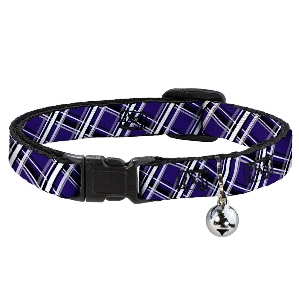 Cat Collar Breakaway - Plaid X2 Purple Gray White Black Breakaway Cat Collars Buckle-Down   
