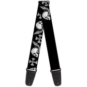 Guitar Strap - BD Skulls w Wings Black White Guitar Straps Buckle-Down   