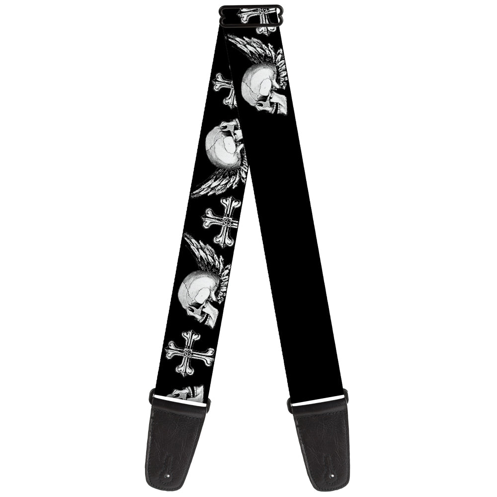 Guitar Strap - BD Skulls w Wings Black White Guitar Straps Buckle-Down   