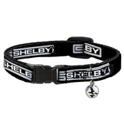 Cat Collar Breakaway with Bell - Carroll Shelby CS SHELBY Racing Logo Block Black White - NARROW Fits 8.5-12" Breakaway Cat Collars Shelby