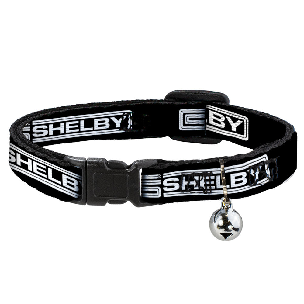 Cat Collar Breakaway with Bell - Carroll Shelby CS SHELBY Racing Logo Block Black White - NARROW Fits 8.5-12" Breakaway Cat Collars Shelby