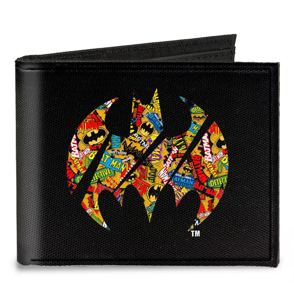 Canvas Bi-Fold Wallet - Bat Signal Black Logos Stacked Canvas Bi-Fold Wallets DC Comics   