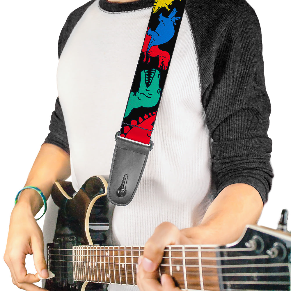 Guitar Strap - Dinosaurs Black Multi Color Guitar Straps Buckle-Down   