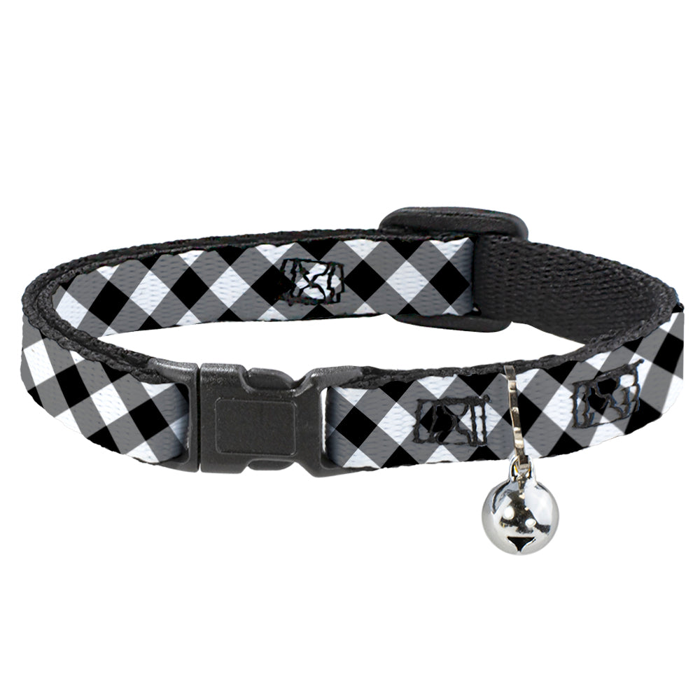 Cat Collar Breakaway - Diagonal Buffalo Plaid Black White Breakaway Cat Collars Buckle-Down   