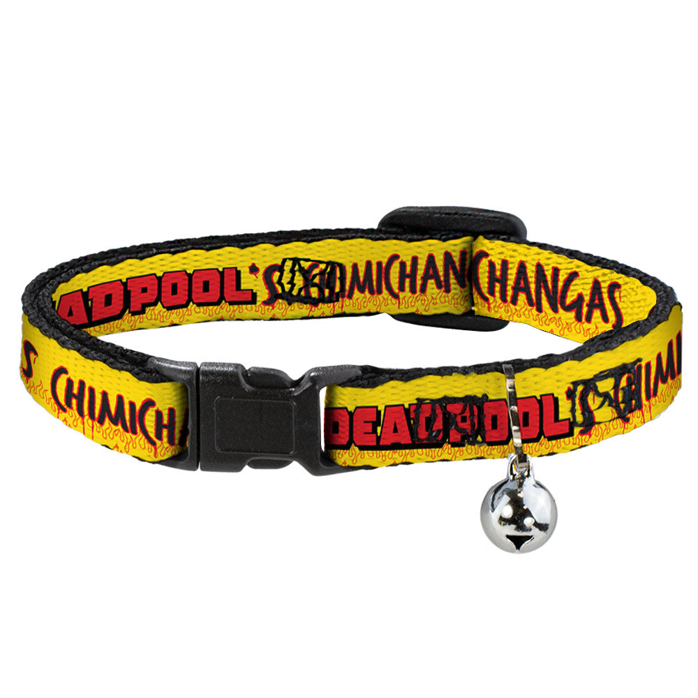 Cat Collar Breakaway - DEADPOOL'S CHIMICHANGAS Flames Yellow Black Red Breakaway Cat Collars Marvel Comics   