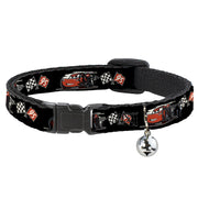 Cat Collar Breakaway - Cars 3 Lightning McQueen Caricature Race Flags Black White Red Breakaway Cat Collars Disney   