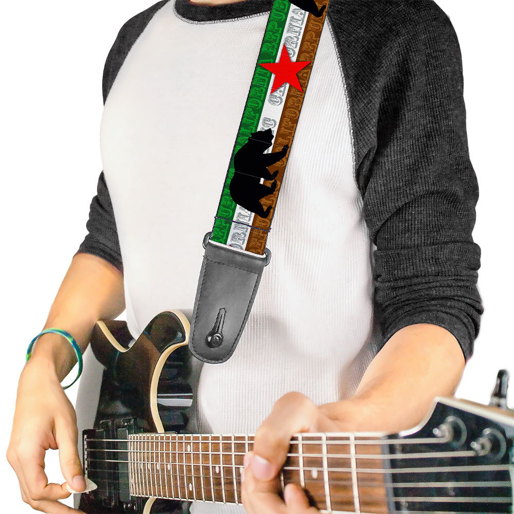 Guitar Strap - Cali Bear Silhouette & Star CALIFORNIA REPUBLIC Green White Brown Black Red Guitar Straps Buckle-Down   