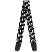 Guitar Strap - 3-D Skulls Repeat Black Grays White Guitar Straps Buckle-Down   