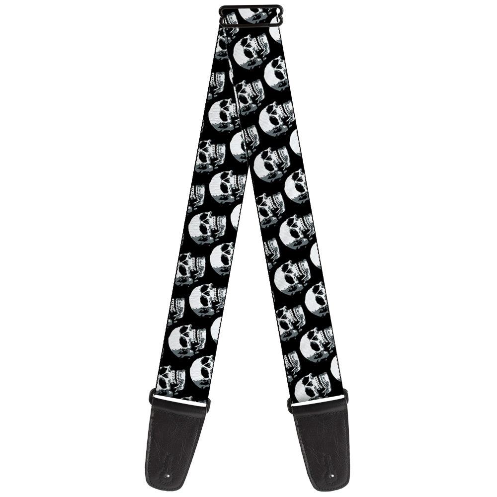 Guitar Strap - 3-D Skulls Repeat Black Grays White Guitar Straps Buckle-Down   